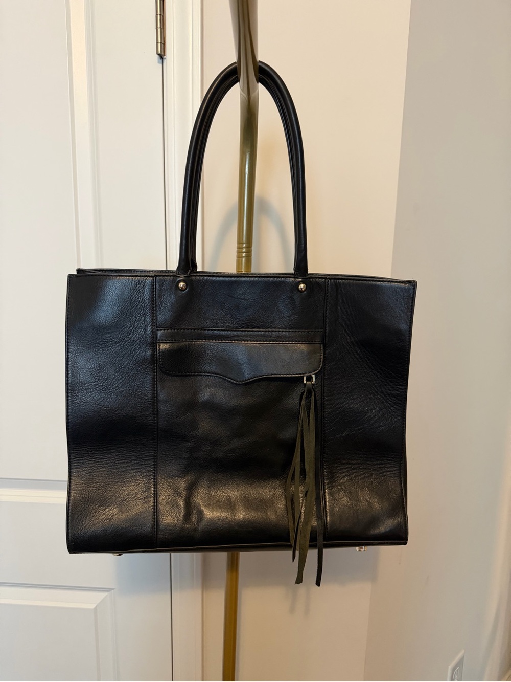 Rebecca Minkoff Black Leather Tote with Tassel Detail